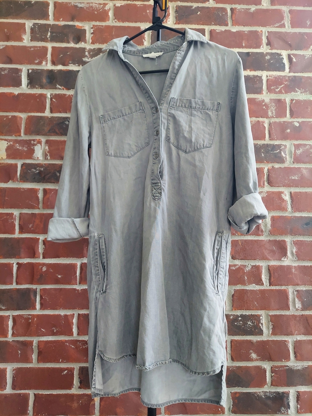 beachlunchlounge Washed Gray Long Sleeve Midi Shirt Dress Size XS